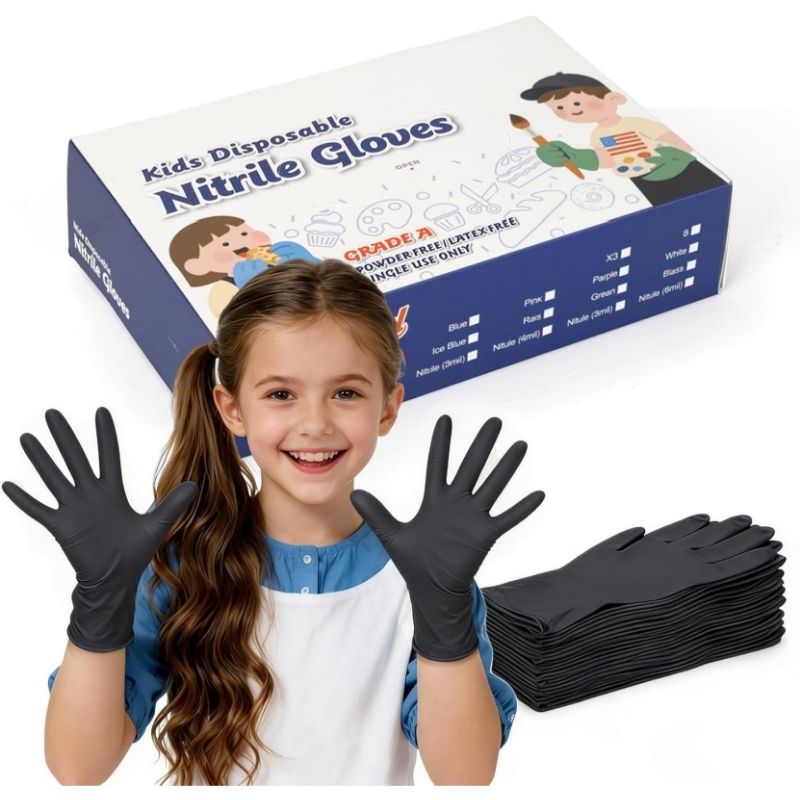 Nitrile Mechanic Glove - 어린이용 검정색 니트릴 일회용 장갑 4-12세용