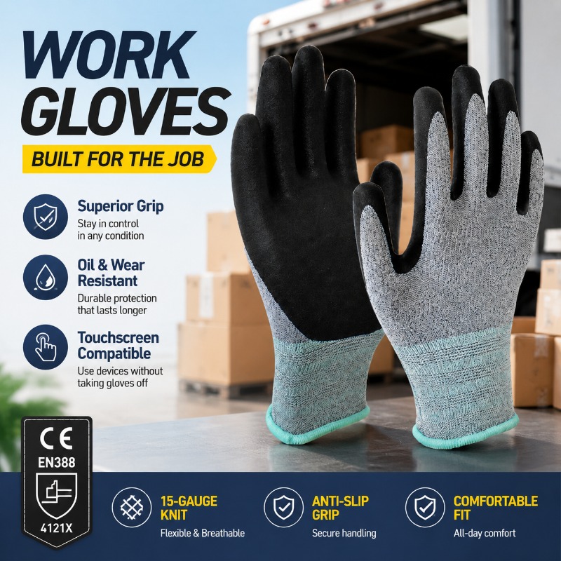 Nitrile Mechanic Glove - 15게이지 폴리에스터 니트릴 코팅 작업용 장갑,